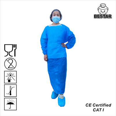 Jednorazowa suknia izolacyjna AAMI PB70 Level 1 CPE z elastycznymi mankietami do zabiegów chirurgicznych