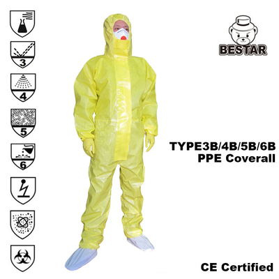 Żółty jednorazowy kombinezon chemiczny Biologiczny kombinezon TYP3B/4B/5B/6B